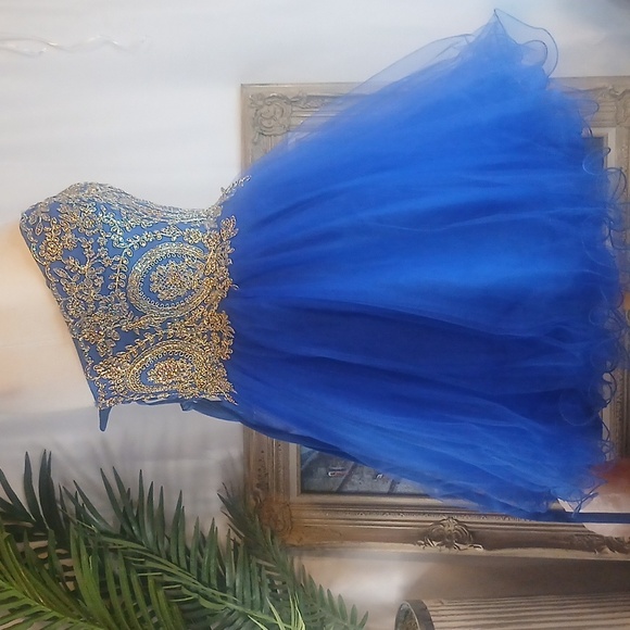 Strapless Blue and Silver Embellished Dress Sz Xs - Picture 11 of 12